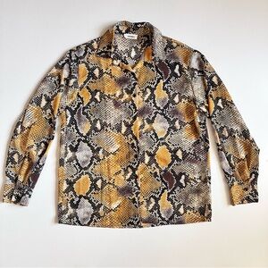 ADORA Python Long Sleeve Button Shirt Brown Yellow Small